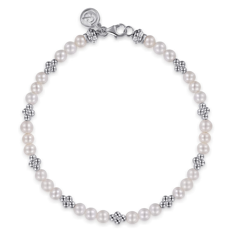 925 Sterling Silver Bujukan Pearl Station Bracelet - Shot 1