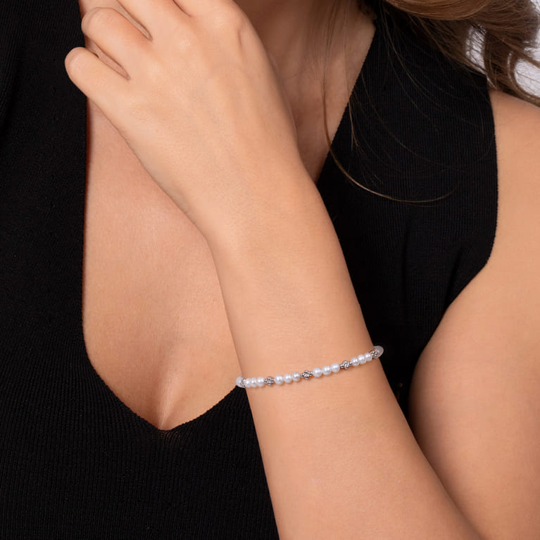 925 Sterling Silver Bujukan Pearl Station Bracelet - Shot 3
