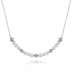 925 Sterling Silver Bujukan Pearl Station Necklace