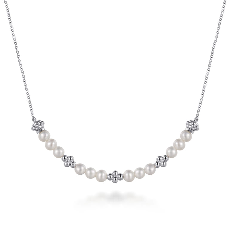 925 Sterling Silver Bujukan Pearl Station Necklace - Shot 1