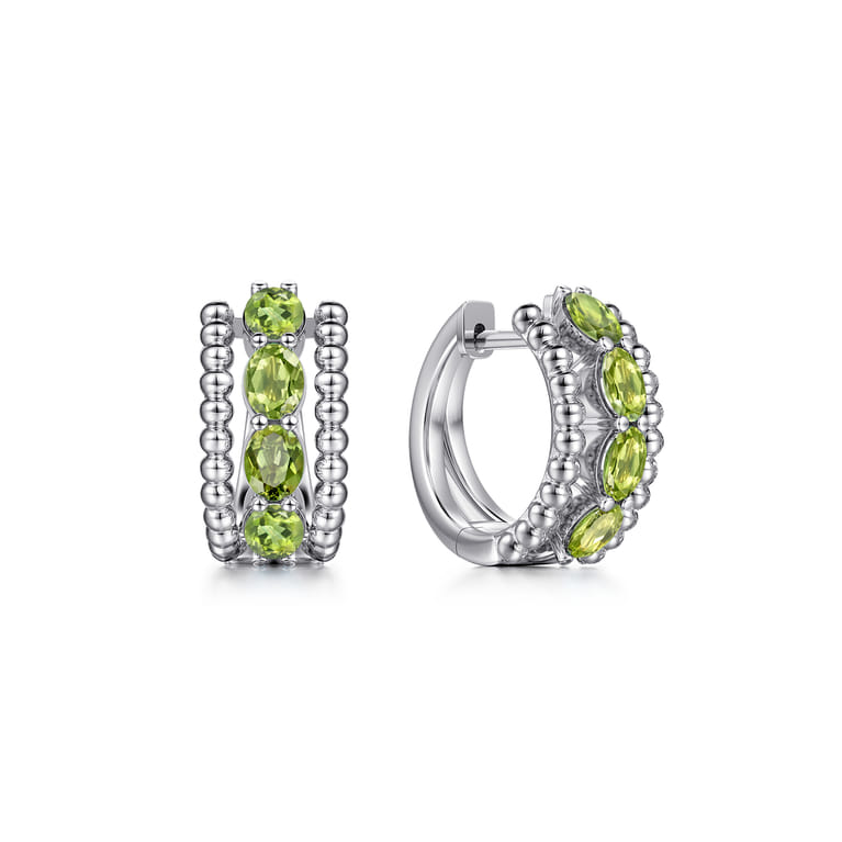 925 Sterling Silver Bujukan Peridot Huggie Earrings - Shot 1