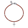 925 Sterling Silver Bujukan Red Agate Bead and White Sapphire Cross Charm Bracelet