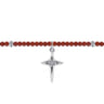 925 Sterling Silver Bujukan Red Agate Bead and White Sapphire Cross Charm Bracelet