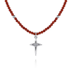 925-Sterling-Silver-Bujukan-Red-Agate-Bead-and-White-Sapphire-Cross-Charm-Necklace1