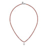 925 Sterling Silver Bujukan Red Agate Bead and White Sapphire Cross Charm Necklace
