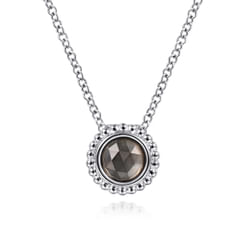 925 Sterling Silver Bujukan Rock Crystal& Black MOP Pendant Necklace