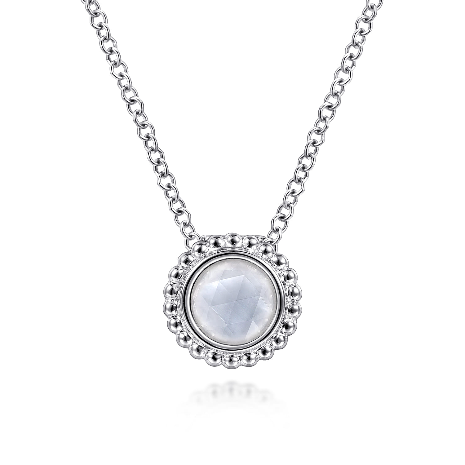 925 Sterling Silver Bujukan Rock Crystal White MOP Pendant Necklace - Shot 1