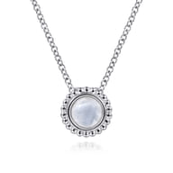925 Sterling Silver Bujukan Rock Crystal White MOP Pendant Necklace