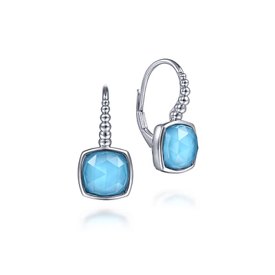 925 Sterling Silver Bujukan Rock Crystal and Turquoise Leverback Earrings