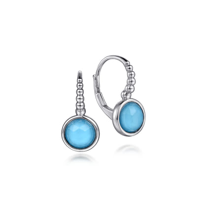 925 Sterling Silver Bujukan Rock Crystal and Turquoise Leverback Earrings