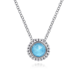 925 Sterling Silver Bujukan Rock Crystal and Turquoise Pendant Necklace