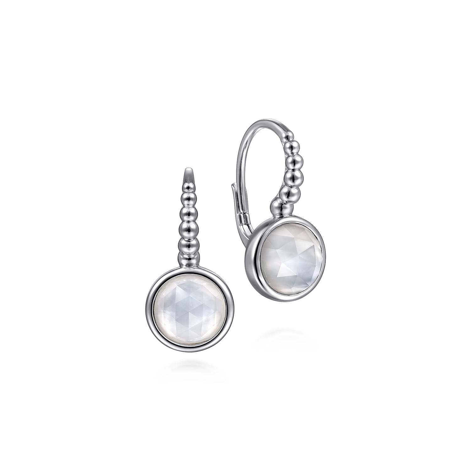 925 Sterling Silver Bujukan Rock Crystal and White MOP Leverback Earrings - Shot 1