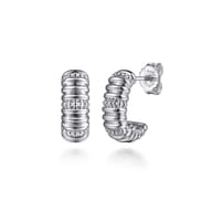 925 Sterling Silver Bujukan Shrimp J Hoop Earrings