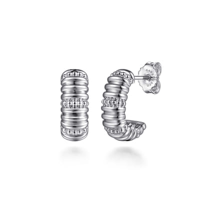 925 Sterling Silver Bujukan Shrimp J Hoop Earrings