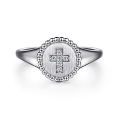 925 Sterling Silver Bujukan Signet Ring with Diamond Cross