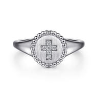 925 Sterling Silver Bujukan Signet Ring with Diamond Cross