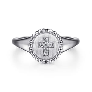 925 Sterling Silver Bujukan Signet Ring with Diamond Cross