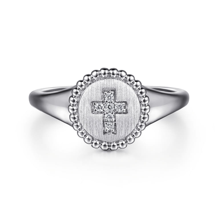925 Sterling Silver Bujukan Signet Ring with Diamond Cross - 0.03 ct - Shot 1