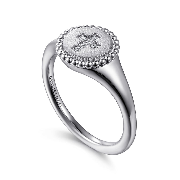 925 Sterling Silver Bujukan Signet Ring with Diamond Cross - 0.03 ct - Shot 3