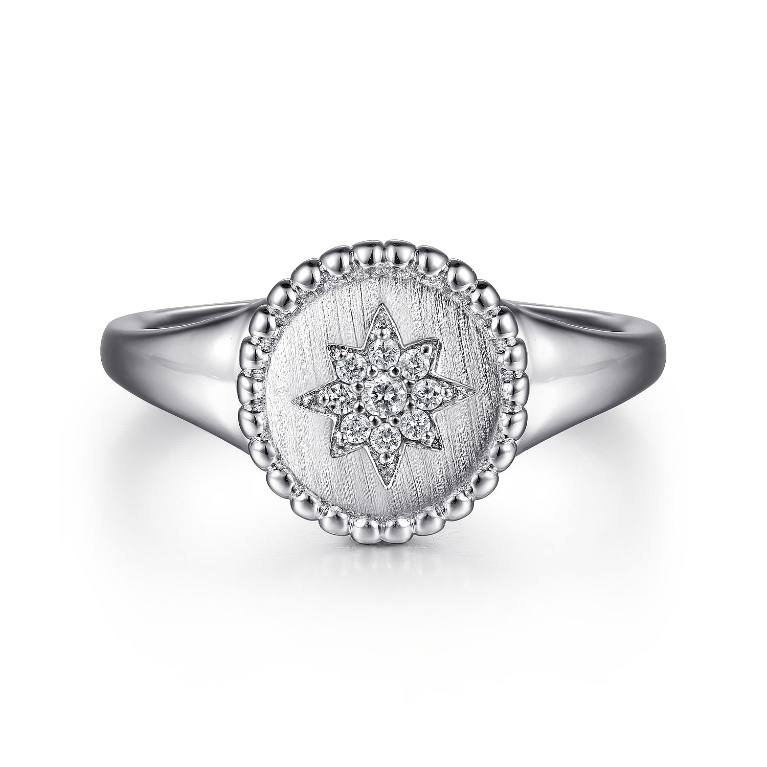 Diamond Tranquil Face Signet Ring - Solid Sterling store Silver Signet Ring - White Diamond Star Setting - Unique Women's Ring - Engraved Ring