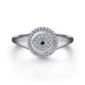 925 Sterling Silver Bujukan Signet Ring with Diamond and Sapphire Evil Eye - 0.05 ct