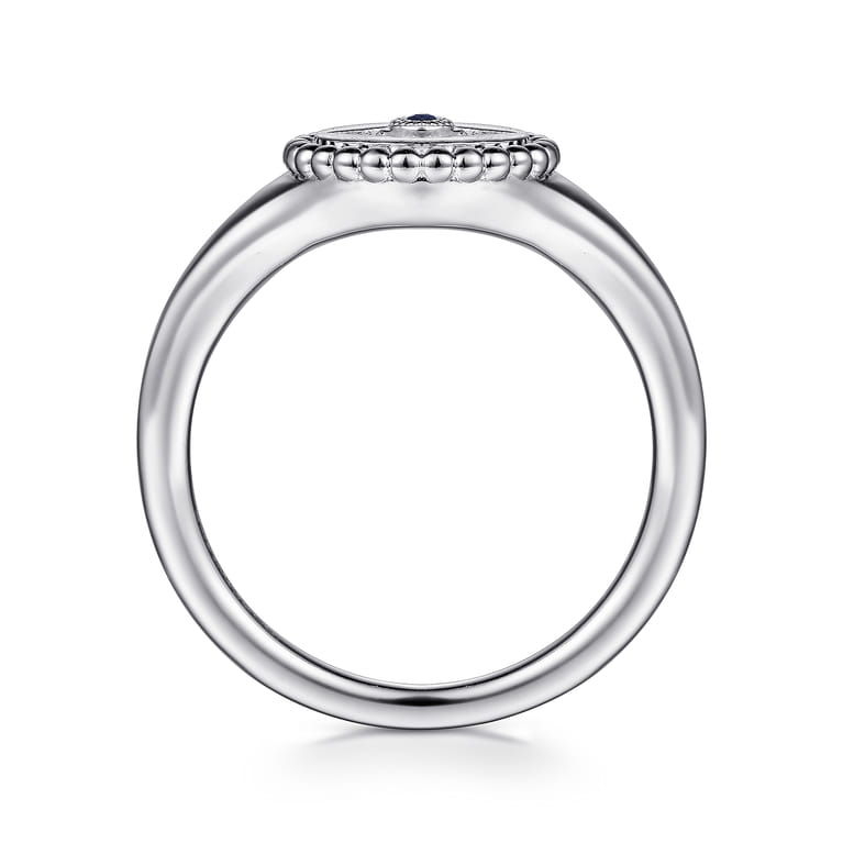 925 Sterling Silver Bujukan Signet Ring with Diamond and Sapphire Evil Eye - 0.05 ct - Shot 2