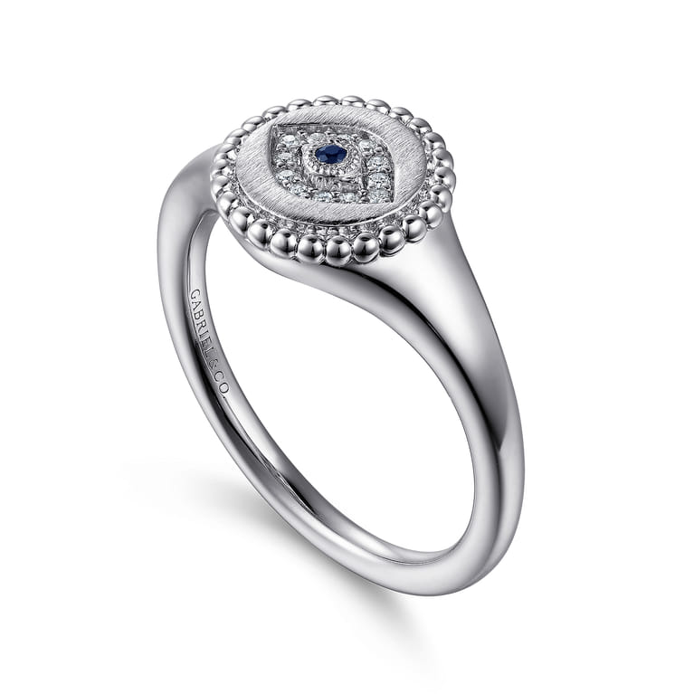 925 Sterling Silver Bujukan Signet Ring with Diamond and Sapphire Evil Eye - 0.05 ct - Shot 3
