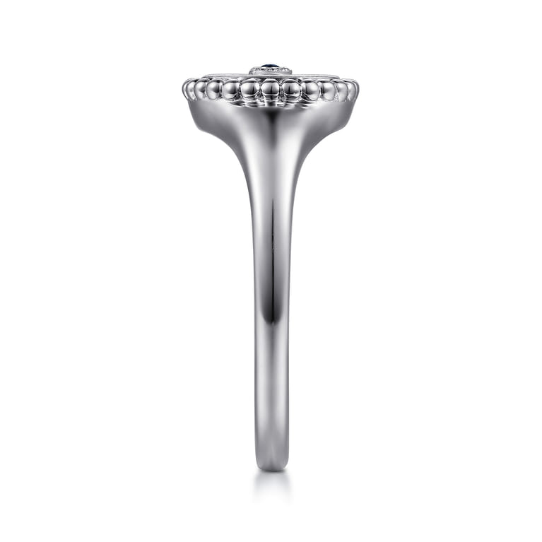 925 Sterling Silver Bujukan Signet Ring with Diamond and Sapphire Evil Eye - 0.05 ct - Shot 4
