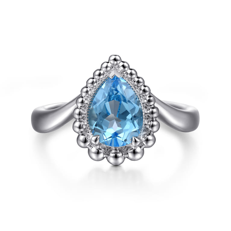925 Sterling Silver Bujukan Swiss Blue Topaz Chevron Ring - Shot 1