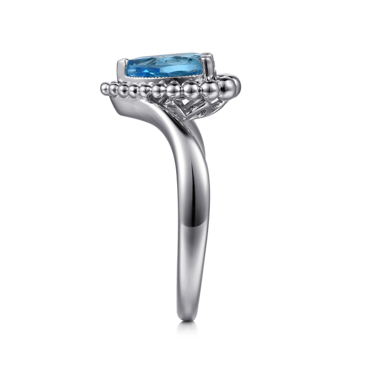 925 Sterling Silver Bujukan Swiss Blue Topaz Chevron Ring - Shot 4