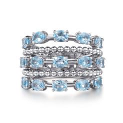 925 Sterling Silver Bujukan Swiss Blue Topaz Easy Stackable Ring