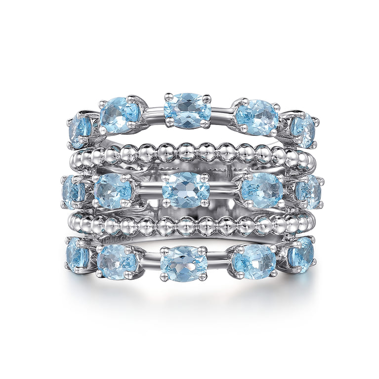 925 Sterling Silver Bujukan Swiss Blue Topaz Easy Stackable Ring - Shot 1