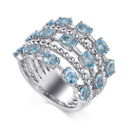 925 Sterling Silver Bujukan Swiss Blue Topaz Easy Stackable Ring