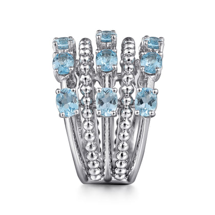 925 Sterling Silver Bujukan Swiss Blue Topaz Easy Stackable Ring