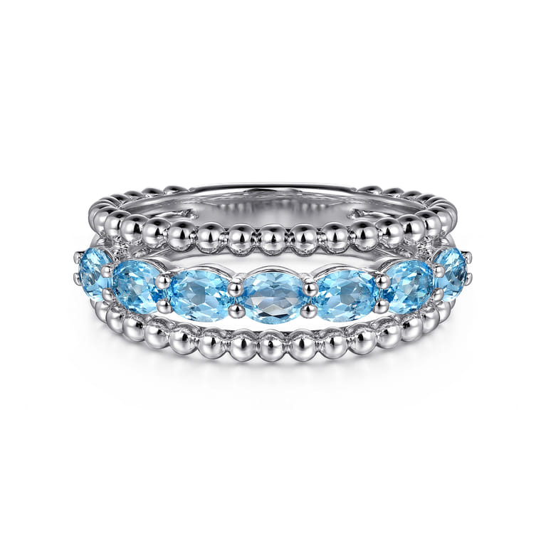 925 Sterling Silver Bujukan Swiss Blue Topaz Easy Stackable Ring - Shot 1