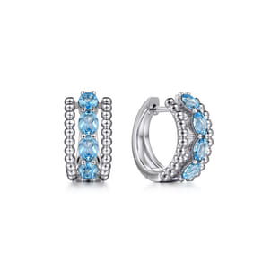 925 Sterling Silver Bujukan Swiss Blue Topaz Huggie Earrings