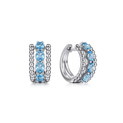 925 Sterling Silver Bujukan Swiss Blue Topaz Huggie Earrings