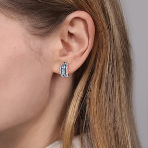 925 Sterling Silver Bujukan Swiss Blue Topaz Huggie Earrings