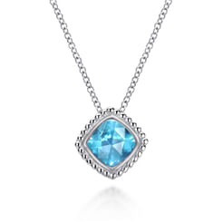 925 Sterling Silver Bujukan Swiss Blue Topaz Pendant Necklace