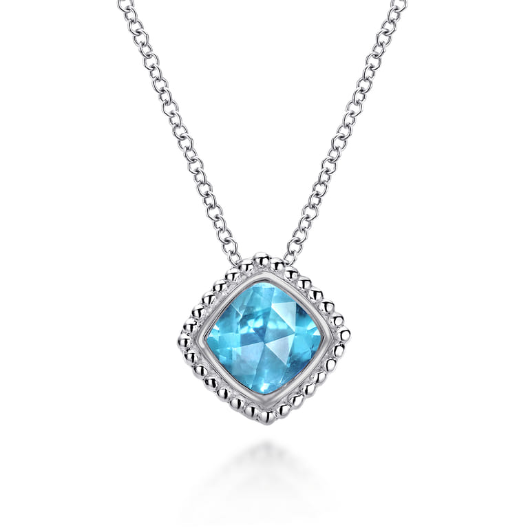 925 Sterling Silver Bujukan Swiss Blue Topaz Pendant Necklace - Shot 1