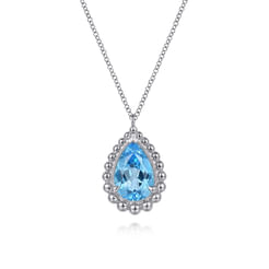 925 Sterling Silver Bujukan Swiss Blue Topaz Teardrop Pendant Necklace