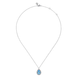 925 Sterling Silver Bujukan Swiss Blue Topaz Teardrop Pendant Necklace