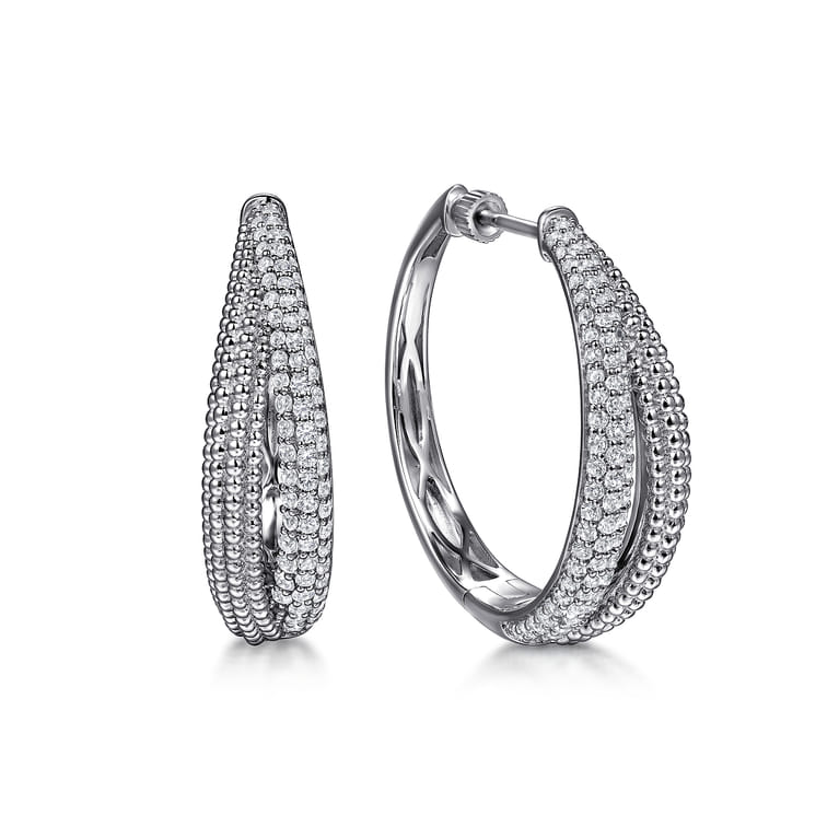 925 Sterling Silver Bujukan White Sapphire 30mm Intricate Hoop Earrings - Shot 1