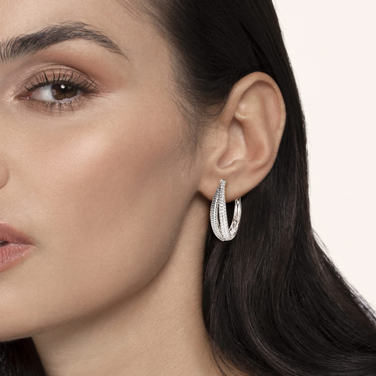 925 Sterling Silver Bujukan White Sapphire 30mm Intricate Hoop Earrings - Shot 2