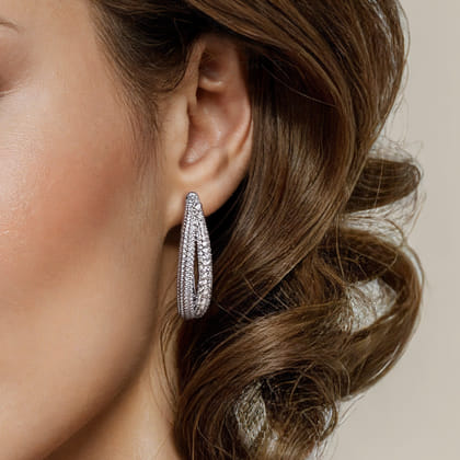 925 Sterling Silver Bujukan White Sapphire 30mm Intricate Hoop Earrings