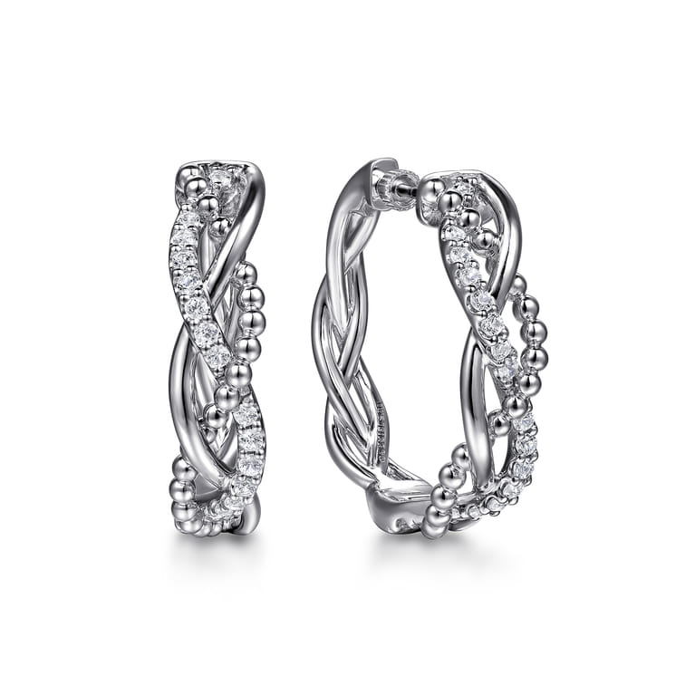 925 Sterling Silver Bujukan White Sapphire 30mm Twisted Intricate Hoop Earrings - Shot 1