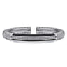 925 Sterling Silver Bujukan White Sapphire Bar Split Bangle with Black Enamel