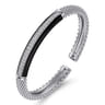 925 Sterling Silver Bujukan White Sapphire Bar Split Bangle with Black Enamel