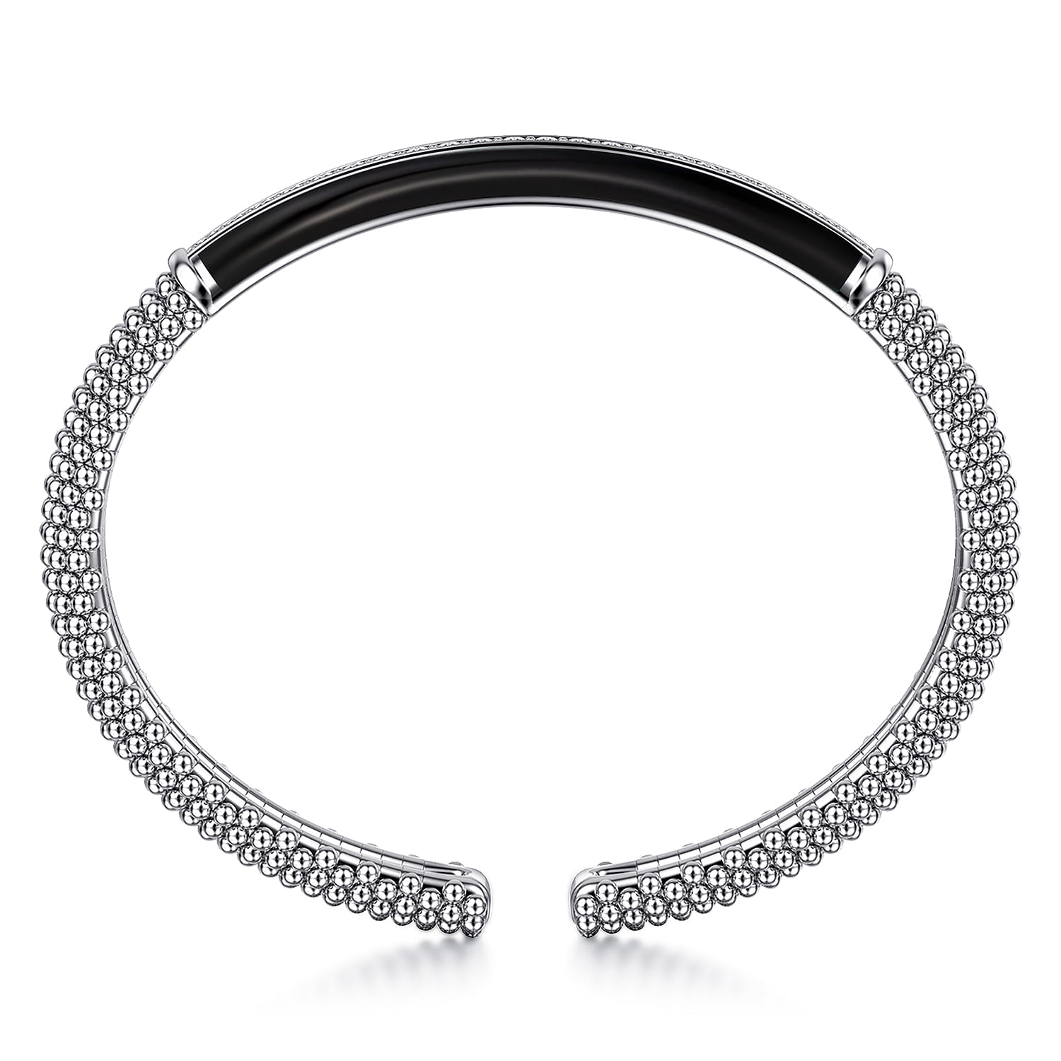 925 Sterling Silver Bujukan White Sapphire Bar Split Bangle with Black Enamel - Shot 3