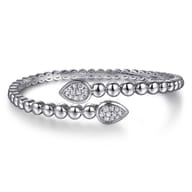 925 Sterling Silver Bujukan White Sapphire Bypass Bangle Bracelet